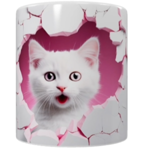 Keramik-Tasse – Weißes Katzenmotiv (330 ml)