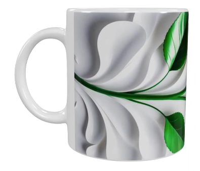 Keramik-Tasse mit Rosen- und Blättermotiv – 330 ml