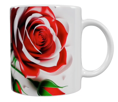 Keramik-Tasse mit Rosen- und Blättermotiv – 330 ml