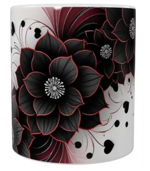Keramik-Tasse mit Schwarzem & Rotem Blumenmotiv (330 ml)