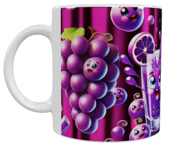 Keramik-Tasse – Süßes Trauben- & Saft-Motiv (330 ml)