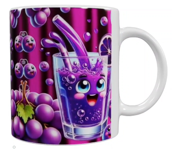 Keramik-Tasse – Süßes Trauben- & Saft-Motiv (330 ml)