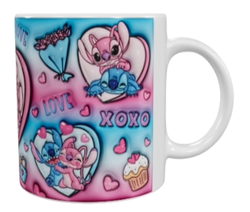 Stitch Valentinstag Keramik-Tasse – Rosa und Blau (330 ml)