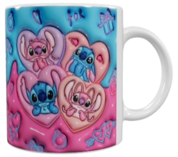 Stitch Valentinstag Keramik-Tasse – Rosa und Blau (330 ml)