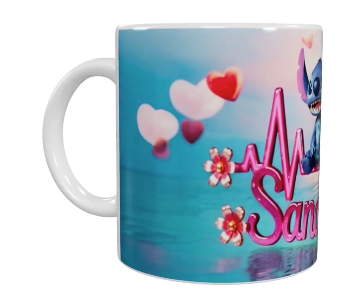 Stitch Keramik-Tasse – Blau mit Herzdesign (330 ml)