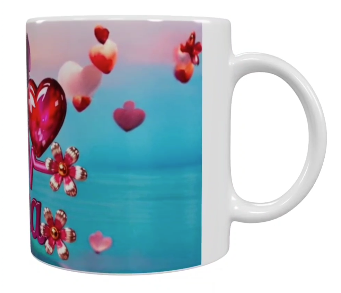 Stitch Keramik-Tasse – Blau mit Herzdesign (330 ml)