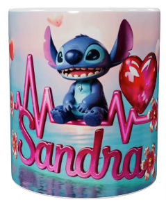 Stitch Keramik-Tasse – Blau mit Herzdesign (330 ml)