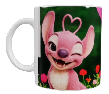 Stitch Keramik-Tasse – Rosa/Grün (330 ml)