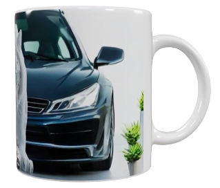 Auto Keramik-Tasse – Schwarz mit Tigerdesign (330 ml)
