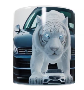 Auto Keramik-Tasse – Schwarz mit Tigerdesign (330 ml)