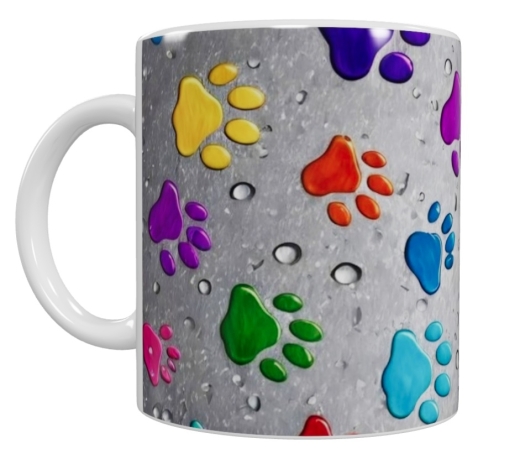 Keramik-Tasse mit bunten Pfoten – (330 ml)