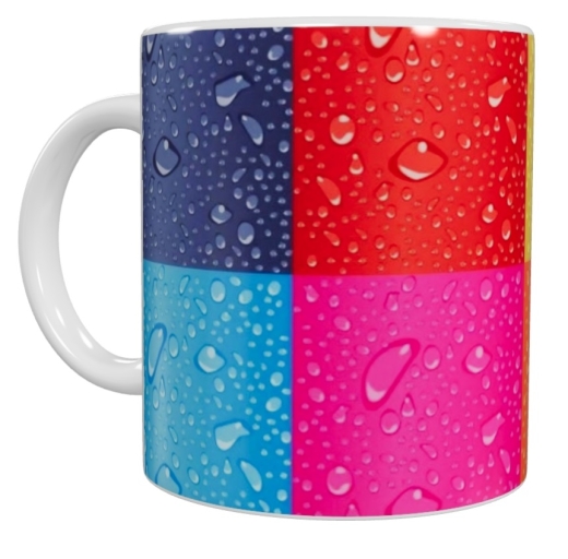 Design Keramik-Tasse – Farbvierecke mit Wassertropfen (330 ml)
