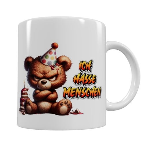 Grimmiger Teddy Keramik-Tasse – „ICH HASSE MENSCHEN“ (330 ml)