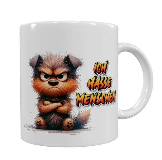 Grummeliger Hund Keramik-Tasse – „ICH HASSE MENSCHEN“ (330 ml)