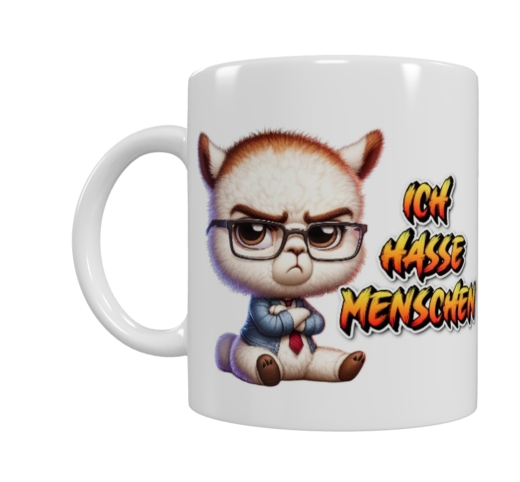 Grimmige Alpaka-Tasse – „Ich hasse Menschen“ (330 ml)