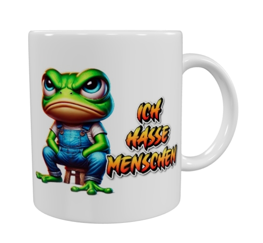 Grimmiger Frosch – „Ich hasse Menschen“ Keramik-Tasse (330 ml)