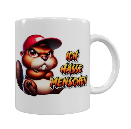 Frecher Biber Keramik-Tasse – „Ich hasse Menschen“ (330 ml)