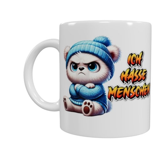 Grimmiger Bär Keramik-Tasse – „Ich hasse Menschen“ (330 ml)