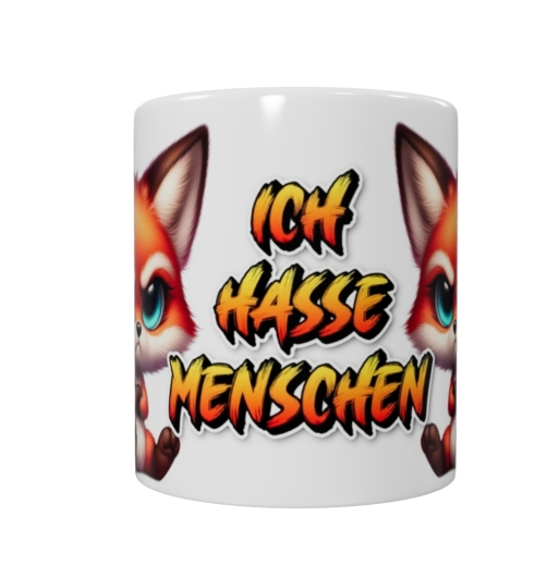 Frecher Fuchs Keramik-Tasse – „Ich hasse Menschen“ (330 ml)