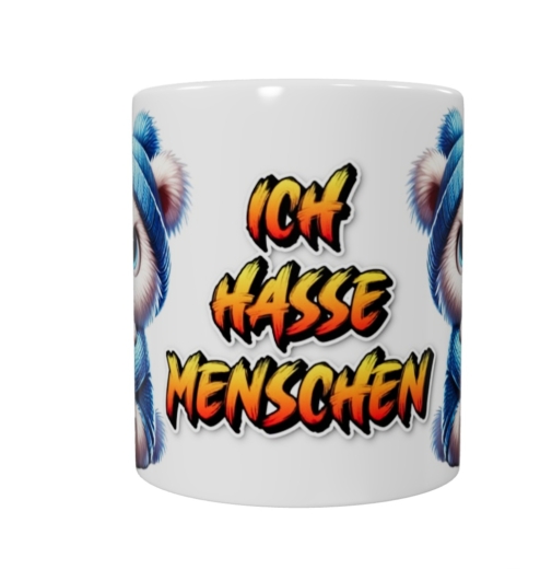 Grimmiger Bär mit Mütze – „Ich hasse Menschen“ Keramik-Tasse (330 ml)