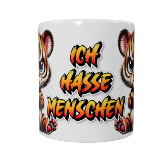 Grimmiger Tiger – „Ich hasse Menschen“ Keramik-Tasse (330 ml)