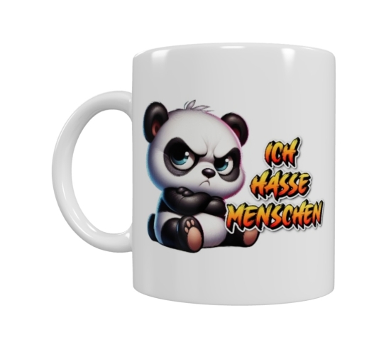 Wütender Panda „Ich hasse Menschen“ – Keramik-Tasse (330 ml)