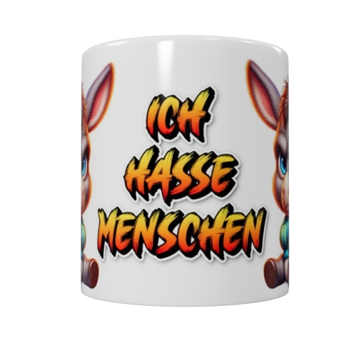 Frecher Esel mit Attitüde – „Ich hasse Menschen“ Keramik-Tasse (330 ml)