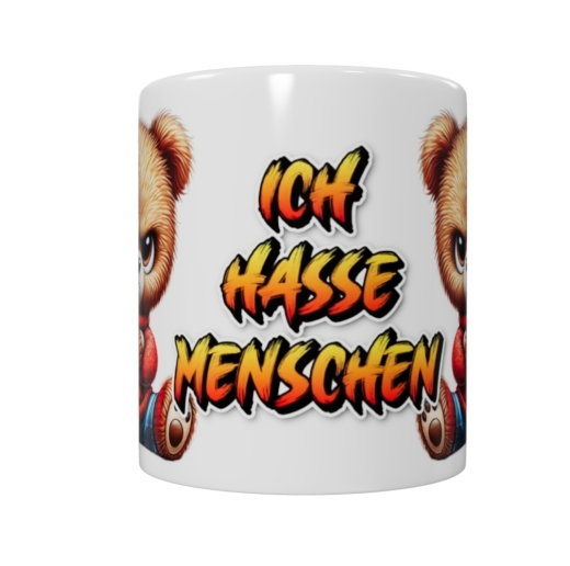 Grimmiger Teddy Keramik-Tasse – „Ich hasse Menschen“ (330 ml)