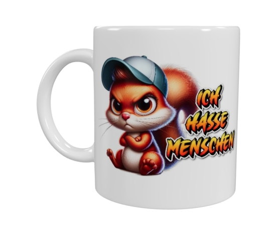 Freches Eichhörnchen Keramik-Tasse – „Ich hasse Menschen“ (330 ml)