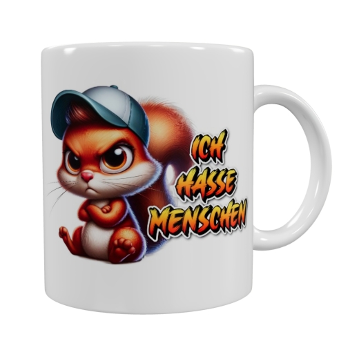 Freches Eichhörnchen Keramik-Tasse – „Ich hasse Menschen“ (330 ml)