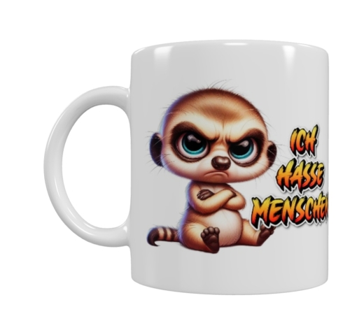 Freches Tier-Motiv „Ich hasse Menschen“ – Keramik-Tasse (330 ml)
