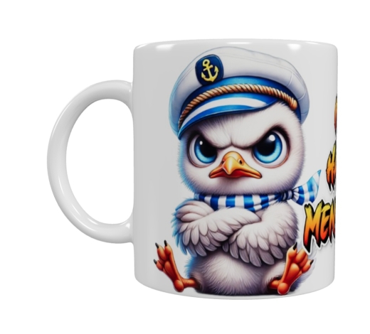 Frecher Möwen-Captain – „Ich hasse Menschen“ Keramik-Tasse (330 ml)