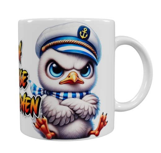 Frecher Möwen-Captain – „Ich hasse Menschen“ Keramik-Tasse (330 ml)