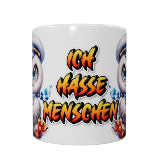 Frecher Möwen-Captain – „Ich hasse Menschen“ Keramik-Tasse (330 ml)