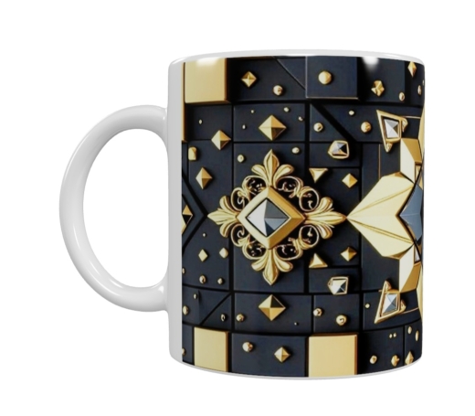 Keramik-Tasse – Schwarzes & Goldenes 3D-Mosaik (330 ml)