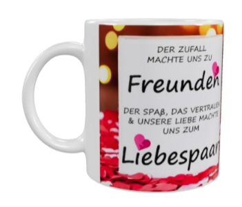 Spruch-Tasse „Freunde & Liebespaar“ – Keramik (330 ml)