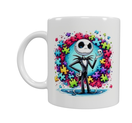Keramik-Tasse mit Skelett-Motiv & buntem Puzzle-Design (330 ml)
