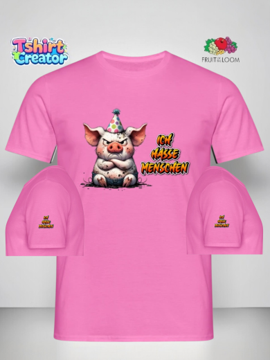 Grimmiges Party-Schwein T-Shirt – „Ich hasse Menschen“