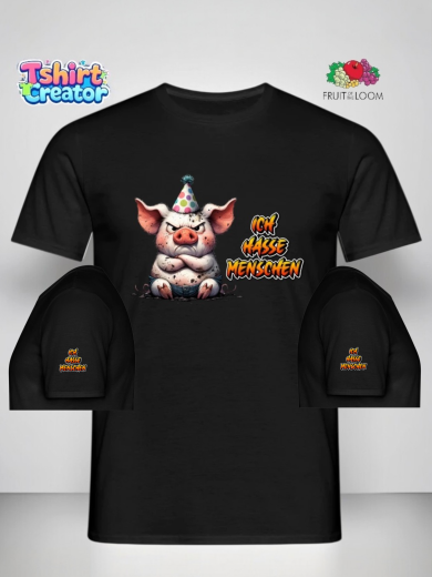 Grimmiges Party-Schwein T-Shirt – „Ich hasse Menschen“