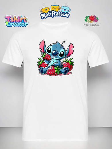 Stitch mit Erdbeeren – Süßes Cartoon T-Shirt Motiv