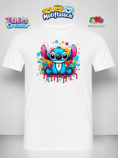 Stitch Farbexplosion T-Shirt – Buntes Graffiti Design