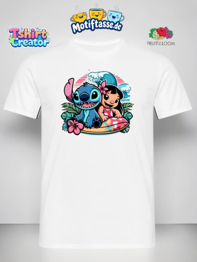 Lilo & Stitch Surfing Motiv T-Shirt – Sommerliches Cartoon-Design