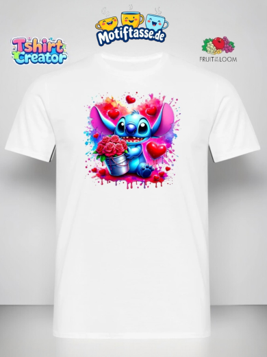 Stitch mit Rosen & Herzen – Farbenfrohes T-Shirt Motiv