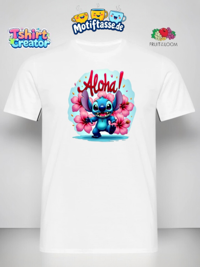Aloha Stitch T-Shirt – Fröhliches Hawaii-Motiv mit Blumen