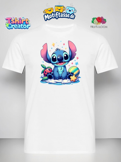 Süßes Stitch Motiv T-Shirt – Fröhlicher Alien auf Sommermotiv