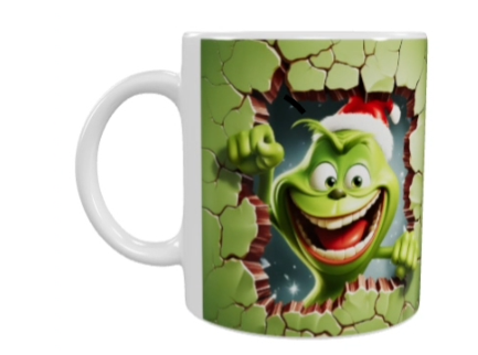 Weihnachts-Keramik-Tasse – Lustiges grünes Motiv (330 ml)
