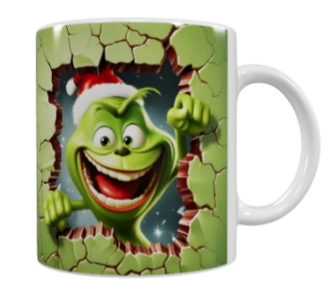 Weihnachts-Keramik-Tasse – Lustiges grünes Motiv (330 ml)