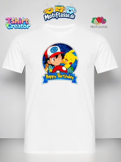 Pokémon Geburtstags T-Shirt mit Ash & Pikachu Motiv