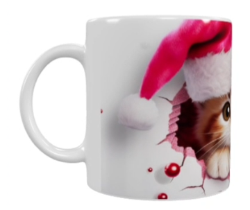 Weihnachts-Keramiktasse mit süßem Kätzchen-Motiv (330 ml)