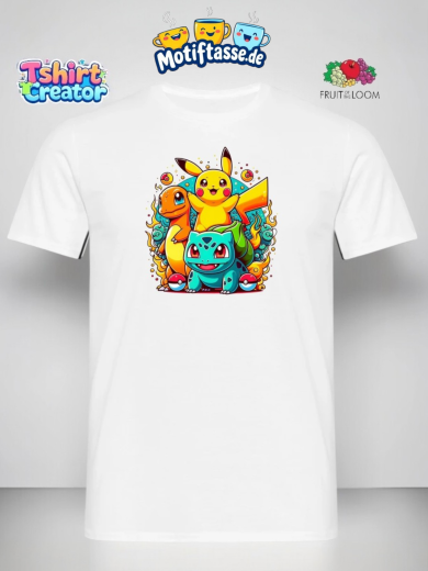 Pokémon Trio T-Shirt – Pikachu, Glumanda & Bisasam in Action